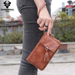 image-Soft Leather Women Shoulder Bag with Cell Phone Pocket RFID Blocking Female Clutch Card Wallets Fashion Lady Crossbody Tote Bag