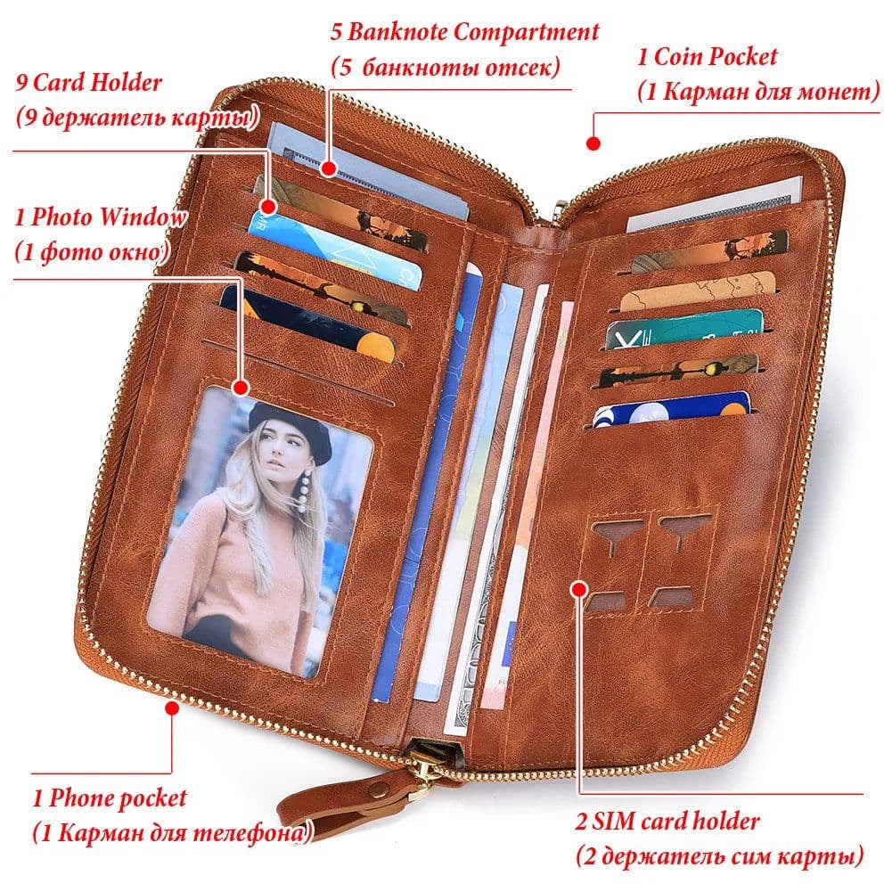 image-Soft Leather Women Shoulder Bag with Cell Phone Pocket RFID Blocking Female Clutch Card Wallets Fashion Lady Crossbody Tote Bag