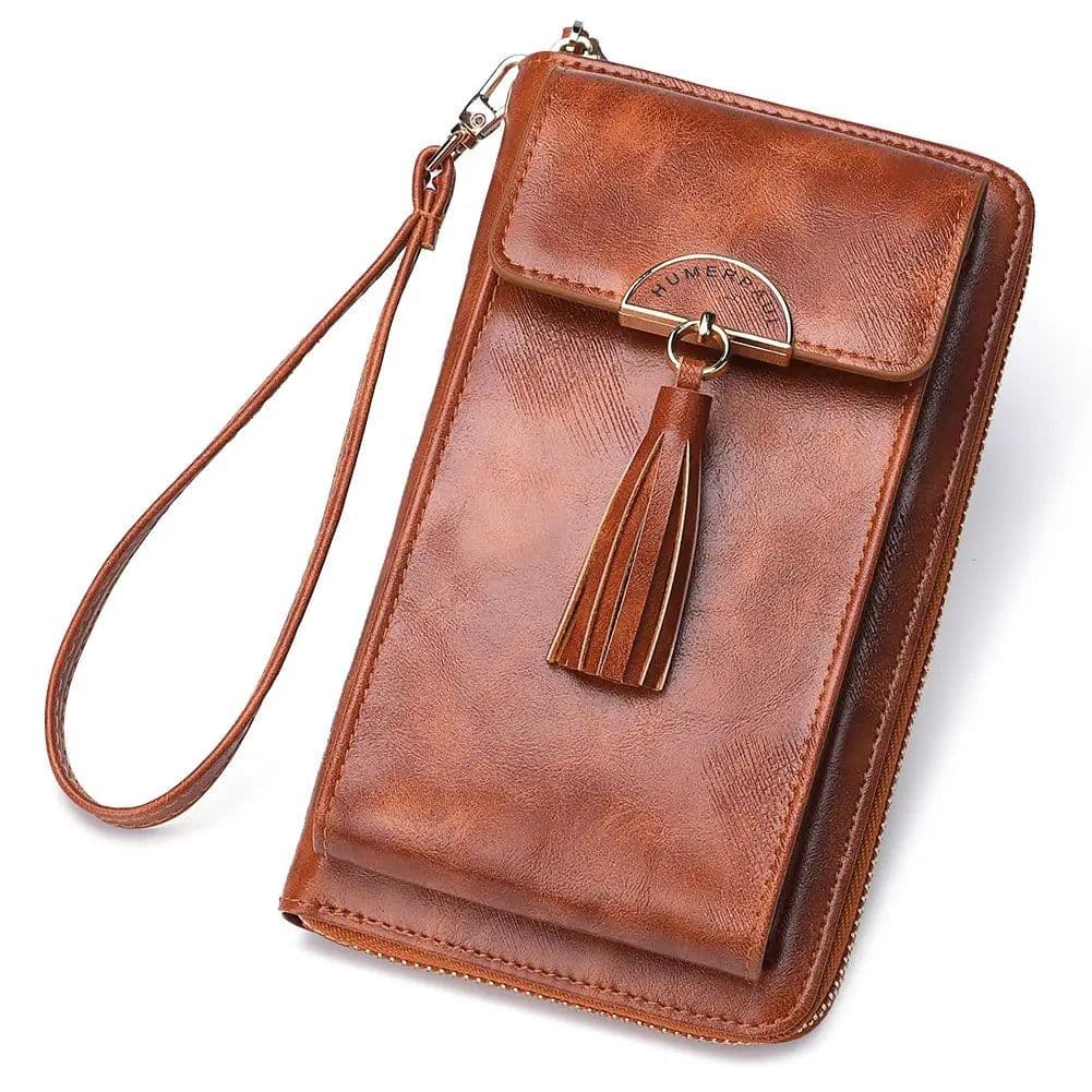 image-Soft Leather Women Shoulder Bag with Cell Phone Pocket RFID Blocking Female Clutch Card Wallets Fashion Lady Crossbody Tote Bag
