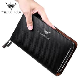 image-WILLIAMPOLO Men's Wallet Business Large Capacity Clutch Bag Genuine Leather Clutch Wallet Double Zipper Handbag Long Men Wallet