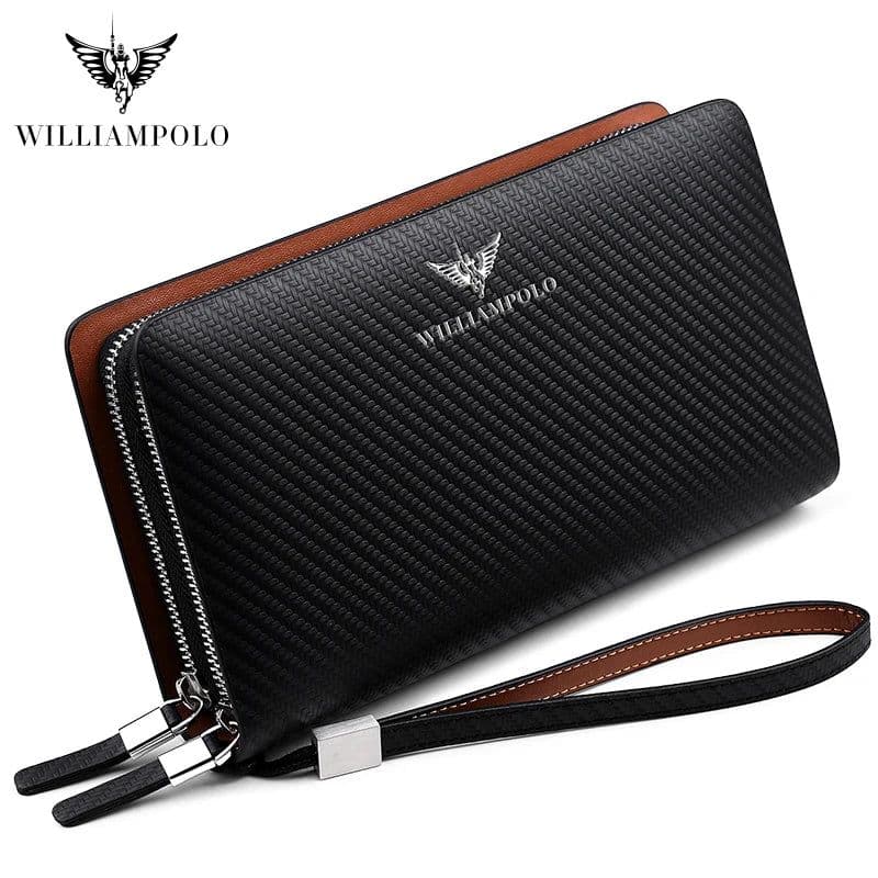 image-WILLIAMPOLO Men's Wallet Business Large Capacity Clutch Bag Genuine Leather Clutch Wallet Double Zipper Handbag Long Men Wallet