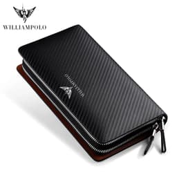 image-WILLIAMPOLO Men's Wallet Business Large Capacity Clutch Bag Genuine Leather Clutch Wallet Double Zipper Handbag Long Men Wallet