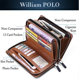 image-WILLIAMPOLO Men's Wallet Business Large Capacity Clutch Bag Genuine Leather Clutch Wallet Double Zipper Handbag Long Men Wallet