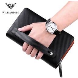 image-WILLIAMPOLO Men's Wallet Business Large Capacity Clutch Bag Genuine Leather Clutch Wallet Double Zipper Handbag Long Men Wallet