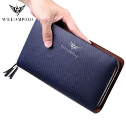 image-WILLIAMPOLO Men's Wallet Business Large Capacity Clutch Bag Genuine Leather Clutch Wallet Double Zipper Handbag Long Men Wallet