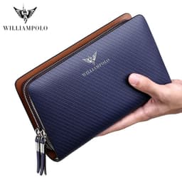 image-WILLIAMPOLO Men's Wallet Business Large Capacity Clutch Bag Genuine Leather Clutch Wallet Double Zipper Handbag Long Men Wallet