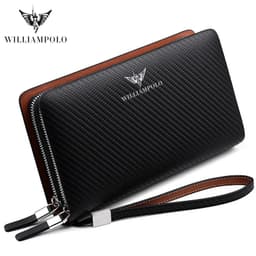 image-WILLIAMPOLO Men's Wallet Business Large Capacity Clutch Bag Genuine Leather Clutch Wallet Double Zipper Handbag Long Men Wallet
