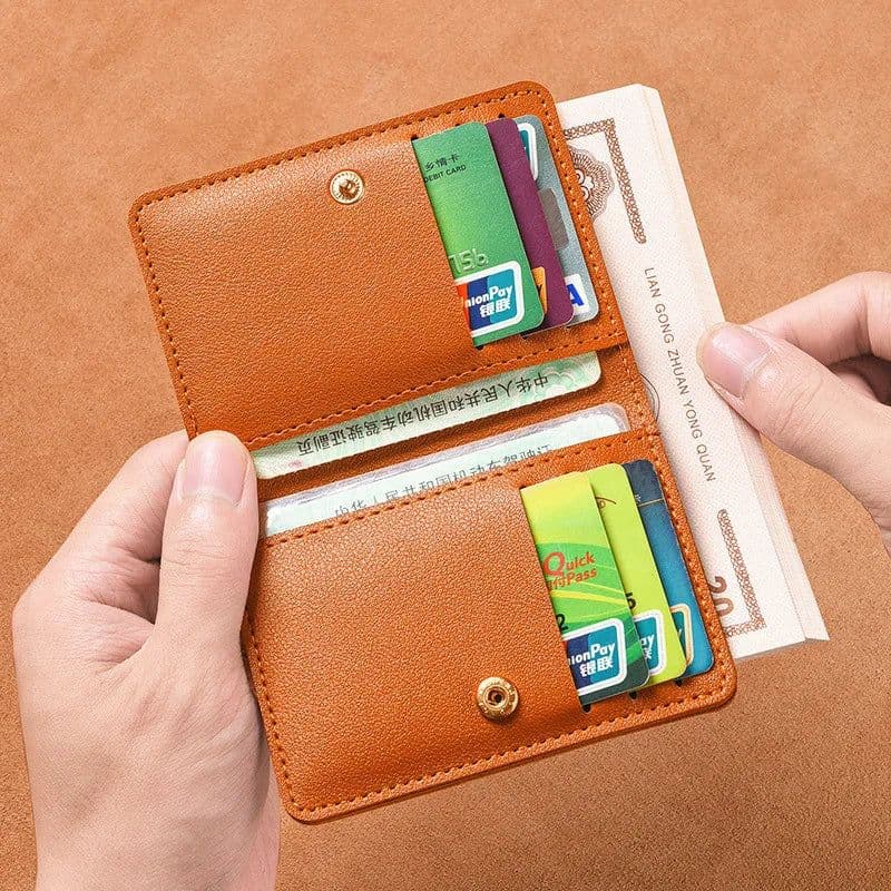 image-Solid Color PU Leather Small Wallet for Women Short Simple Women's Purse with Hasp Buttons Ultra Thin Credit Card Bag Coin Purse