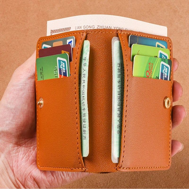 image-Solid Color PU Leather Small Wallet for Women Short Simple Women's Purse with Hasp Buttons Ultra Thin Credit Card Bag Coin Purse