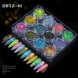 image-12pcs/set Nail Glitter Powder Dust Iridescent Flakes Sequins Gold Silver Super Shining Paillette Nail Art Manicure Decorations