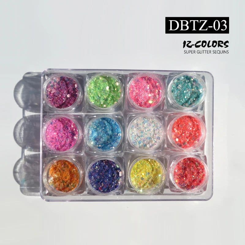 image-12pcs/set Nail Glitter Powder Dust Iridescent Flakes Sequins Gold Silver Super Shining Paillette Nail Art Manicure Decorations