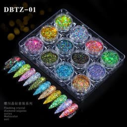 image-12pcs/set Nail Glitter Powder Dust Iridescent Flakes Sequins Gold Silver Super Shining Paillette Nail Art Manicure Decorations