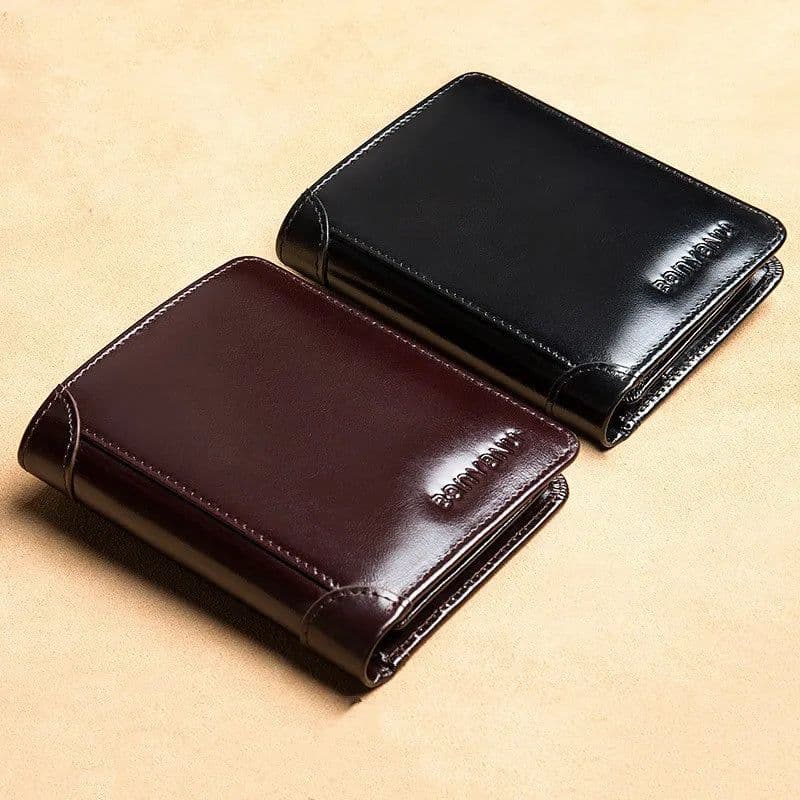image-Men's Wallets RFID Genuine Leather Trifold Wallets For Men with ID Window and Credit Card Holder