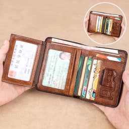 image-Men's Wallets RFID Genuine Leather Trifold Wallets For Men with ID Window and Credit Card Holder