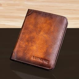 image-Men's Wallets RFID Genuine Leather Trifold Wallets For Men with ID Window and Credit Card Holder