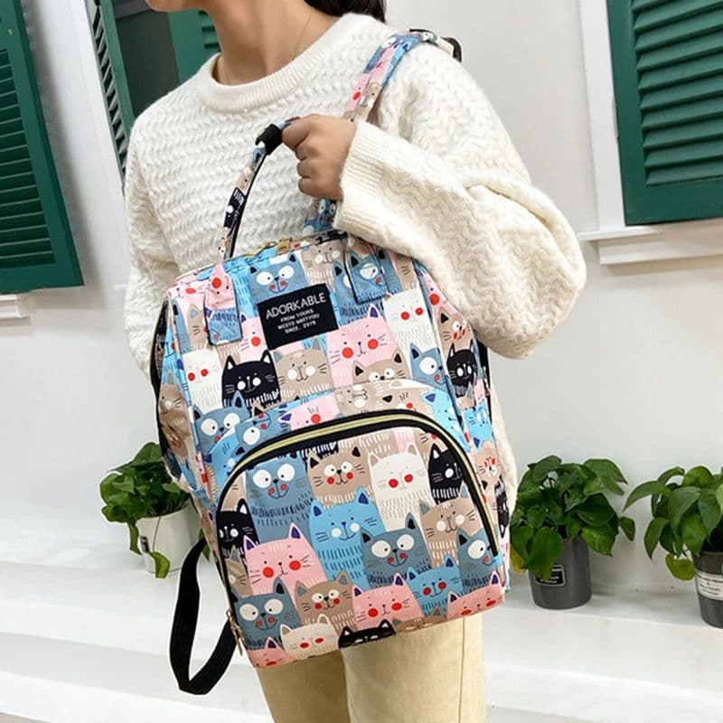 image-Cartoon Print Mommy Backpack Large Capacity Baby Bottle Storage Bags Baby Diaper Bag Fashion Women's Backpack Maternity Bag New