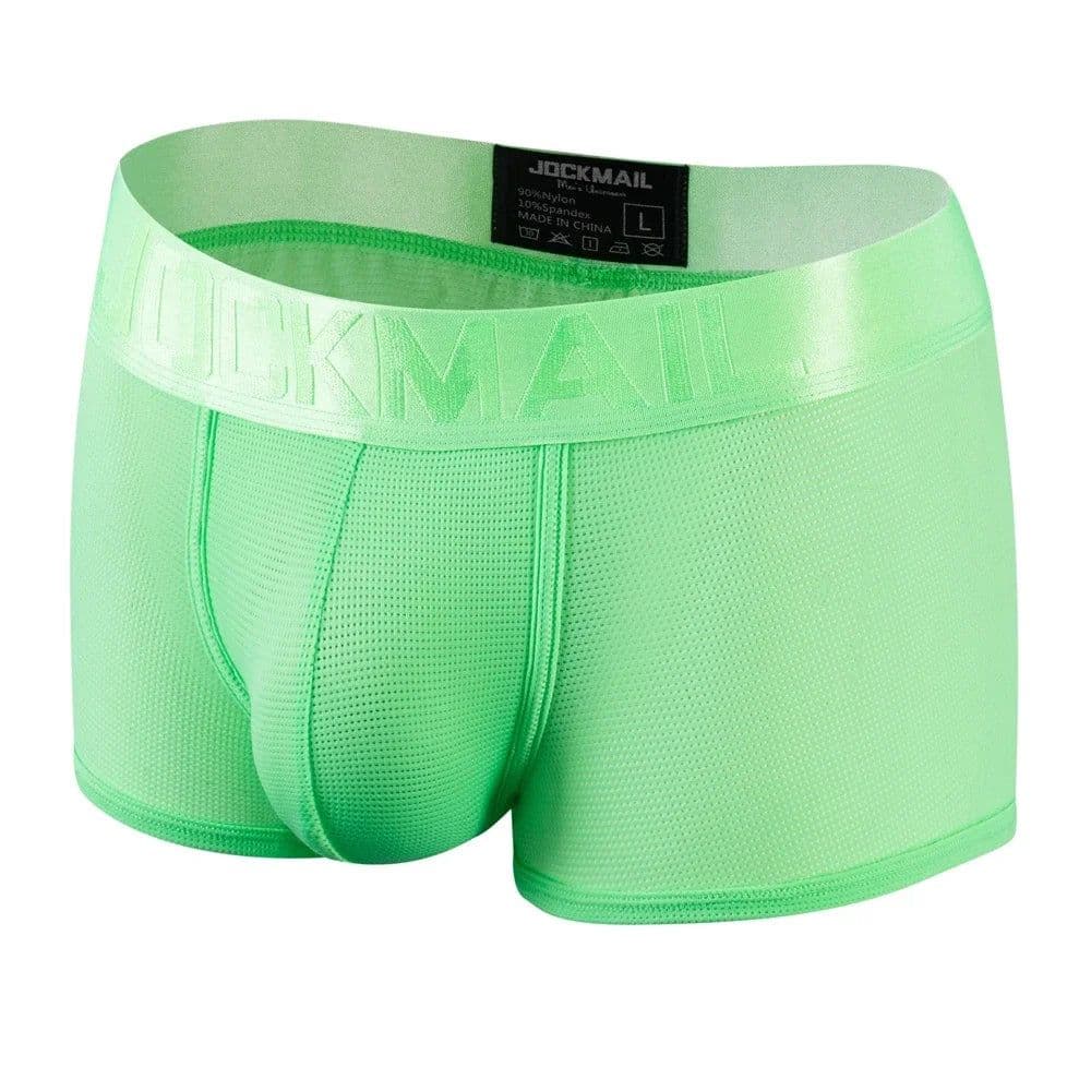 image-Fashion Fluorescent Color Men's Underwear Sporty Breathable Mesh Boxer Briefs Sexy Transparent Male Underpants Boxer Shorts