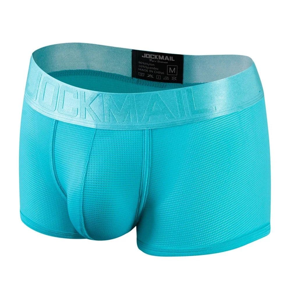 image-Fashion Fluorescent Color Men's Underwear Sporty Breathable Mesh Boxer Briefs Sexy Transparent Male Underpants Boxer Shorts
