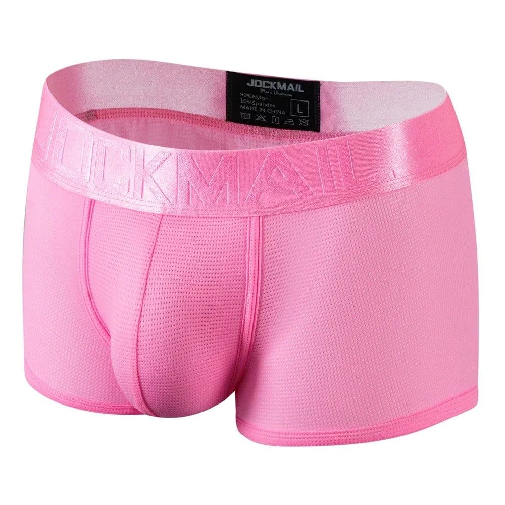 image-Fashion Fluorescent Color Men's Underwear Sporty Breathable Mesh Boxer Briefs Sexy Transparent Male Underpants Boxer Shorts