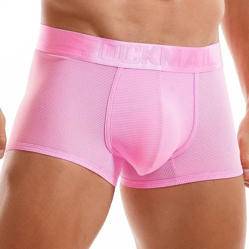 image-Fashion Fluorescent Color Men's Underwear Sporty Breathable Mesh Boxer Briefs Sexy Transparent Male Underpants Boxer Shorts