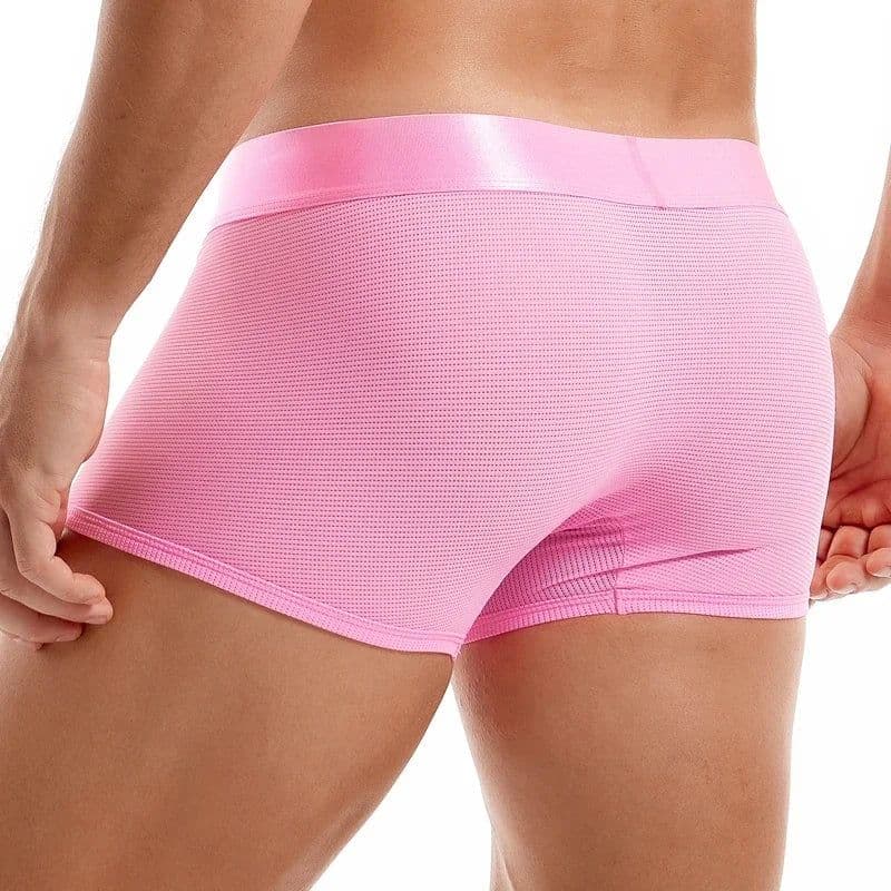 image-Fashion Fluorescent Color Men's Underwear Sporty Breathable Mesh Boxer Briefs Sexy Transparent Male Underpants Boxer Shorts