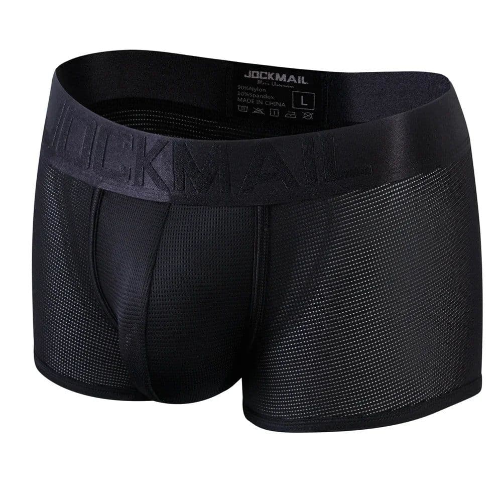 image-Fashion Fluorescent Color Men's Underwear Sporty Breathable Mesh Boxer Briefs Sexy Transparent Male Underpants Boxer Shorts