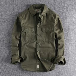 image-Fashion Wash n-style uniform long-sleeved shirt men's double pockets casual youth jacket thin coat