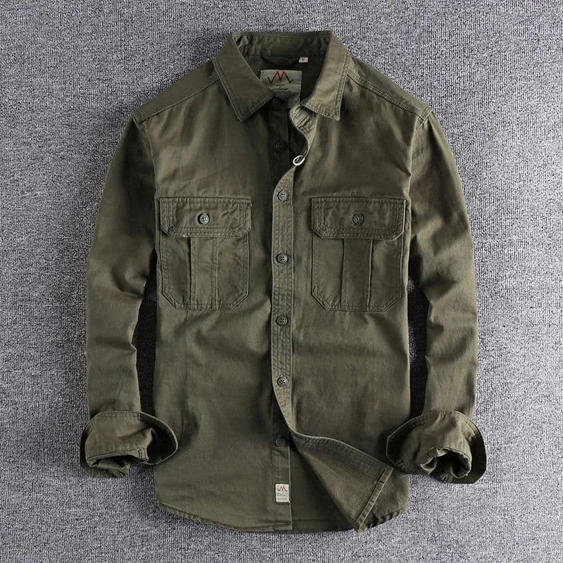 image-Fashion Wash n-style uniform long-sleeved shirt men's double pockets casual youth jacket thin coat