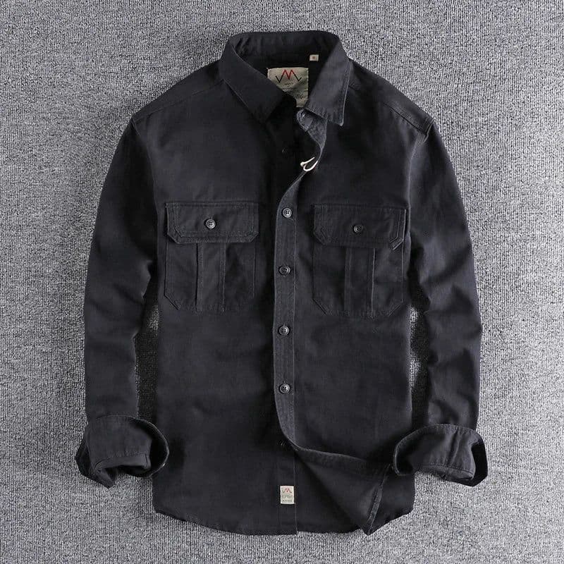 image-Fashion Wash n-style uniform long-sleeved shirt men's double pockets casual youth jacket thin coat