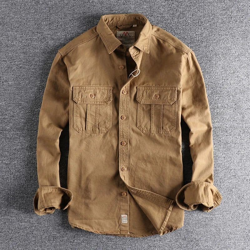 image-Fashion Wash n-style uniform long-sleeved shirt men's double pockets casual youth jacket thin coat