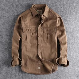 image-Fashion Wash n-style uniform long-sleeved shirt men's double pockets casual youth jacket thin coat