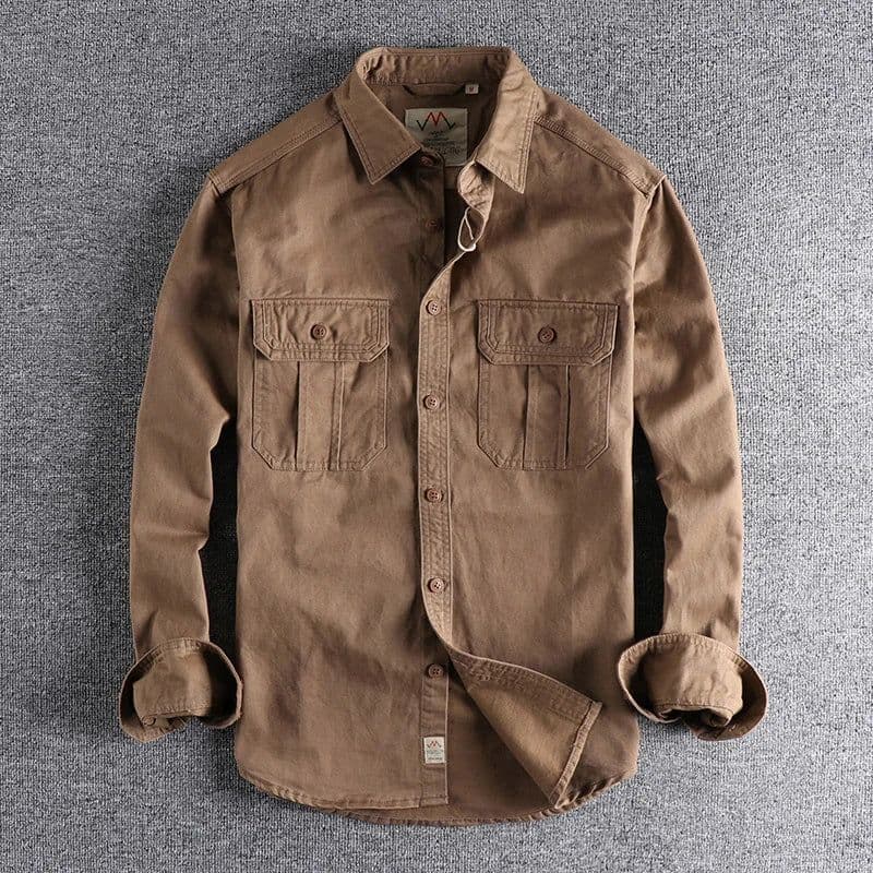 image-Fashion Wash n-style uniform long-sleeved shirt men's double pockets casual youth jacket thin coat
