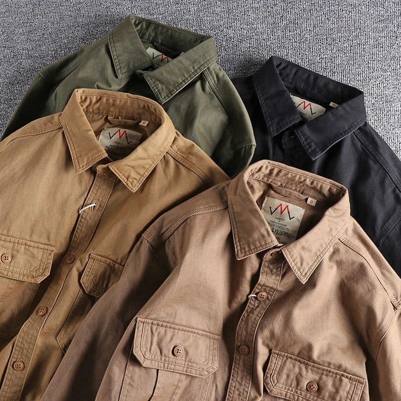image-Fashion Wash n-style uniform long-sleeved shirt men's double pockets casual youth jacket thin coat