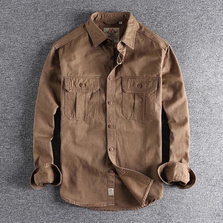 image-Fashion Wash n-style uniform long-sleeved shirt men's double pockets casual youth jacket thin coat