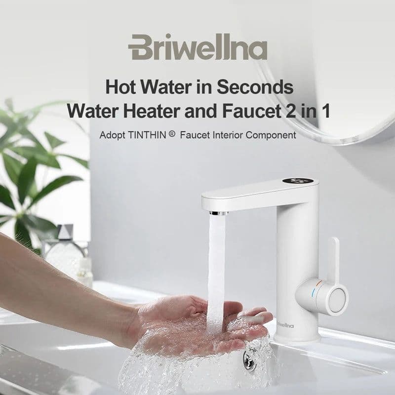 image-Briwellna Water Heater 220V 2 in 1 Basin Faucet Cold and Hot Water Tap Tankless Water Heater Flowing Eectric Faucet Heated Mixer