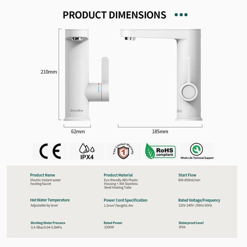 image-Briwellna Water Heater 220V 2 in 1 Basin Faucet Cold and Hot Water Tap Tankless Water Heater Flowing Eectric Faucet Heated Mixer
