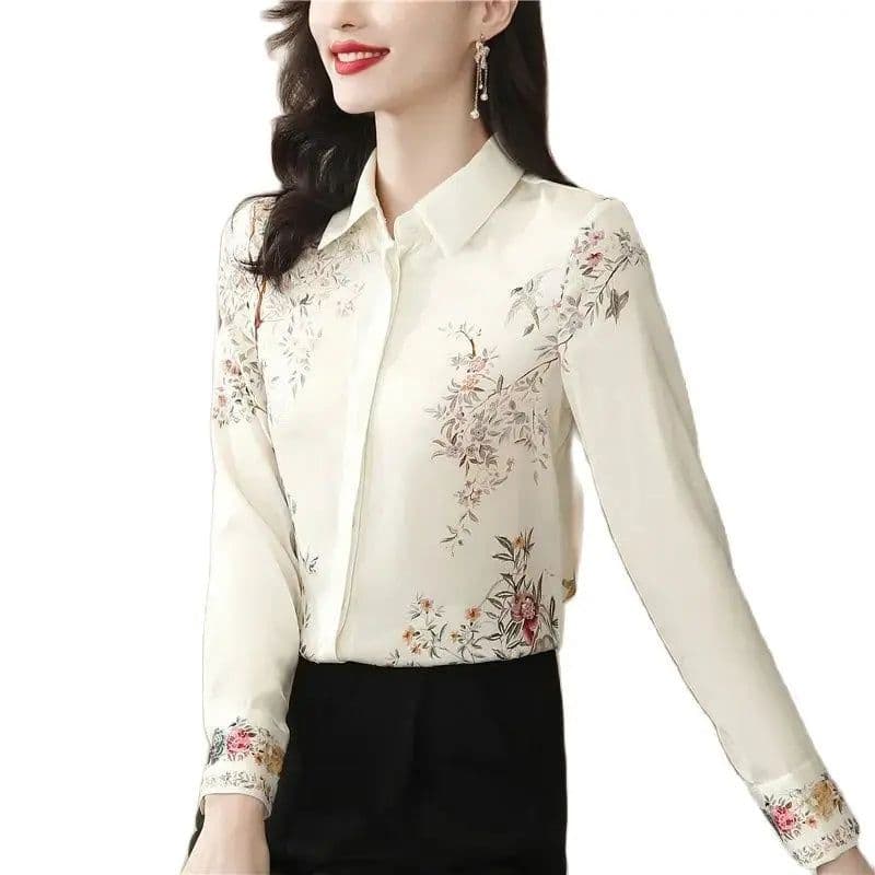 image-Fashion luxury ladies shirt France style woman printing blouse Spring Autumn Long sleeve Tops blusa mujer