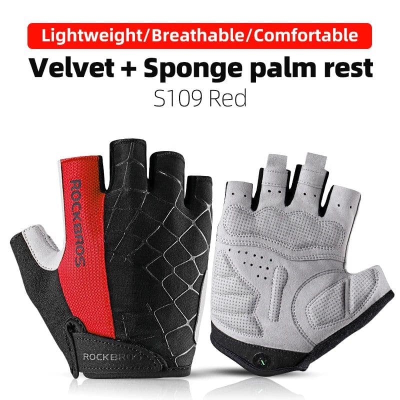 image-ROCKBROS Cycling Gloves Half Finger Shockproof Breathable MTB Road Bicycle Gloves Men Women Sports Wear Resistant Bike Equipment