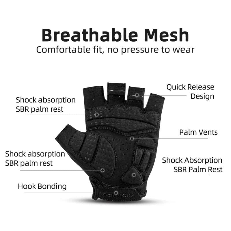 image-ROCKBROS Cycling Gloves Half Finger Shockproof Breathable MTB Road Bicycle Gloves Men Women Sports Wear Resistant Bike Equipment