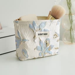 image-Blue and gold women's makeup bag, portable large-capacity storage bag, travel toiletry bag, canvas double-layer inner tank bag