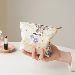 image-Blue and gold women's makeup bag, portable large-capacity storage bag, travel toiletry bag, canvas double-layer inner tank bag
