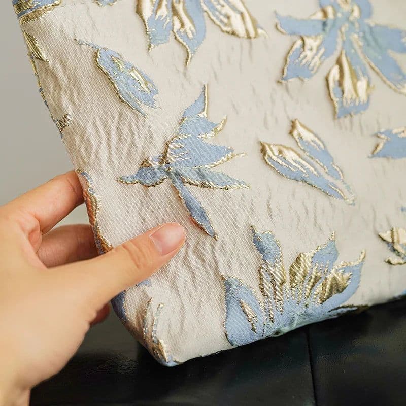 image-Blue and gold women's makeup bag, portable large-capacity storage bag, travel toiletry bag, canvas double-layer inner tank bag