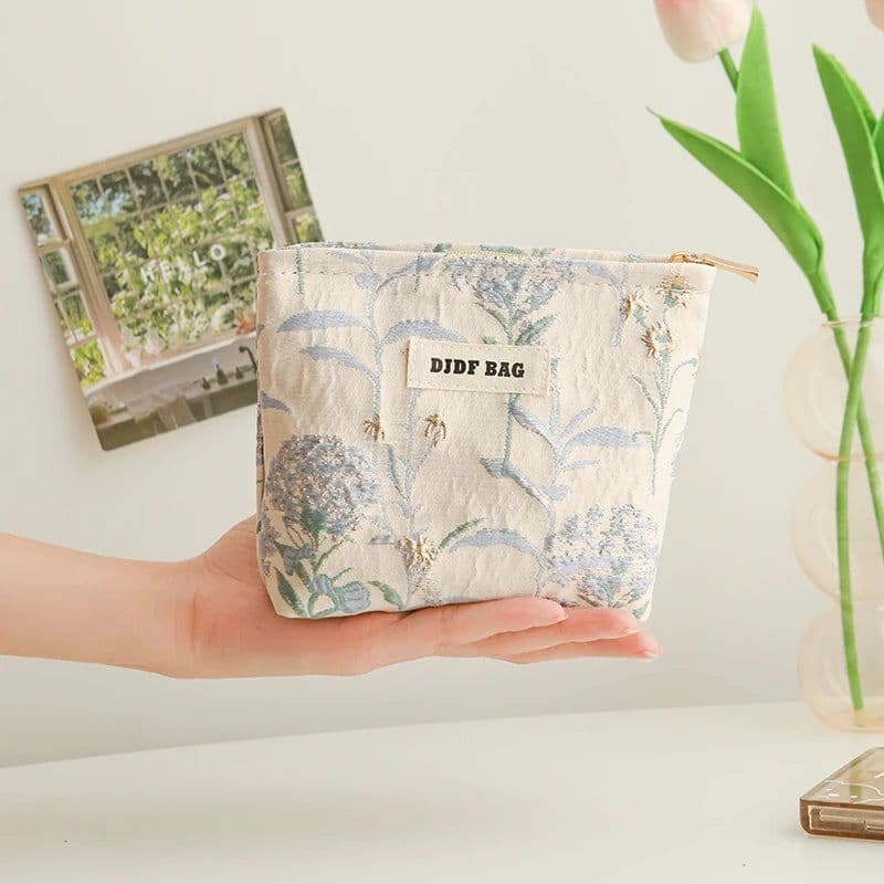image-Blue and gold women's makeup bag, portable large-capacity storage bag, travel toiletry bag, canvas double-layer inner tank bag