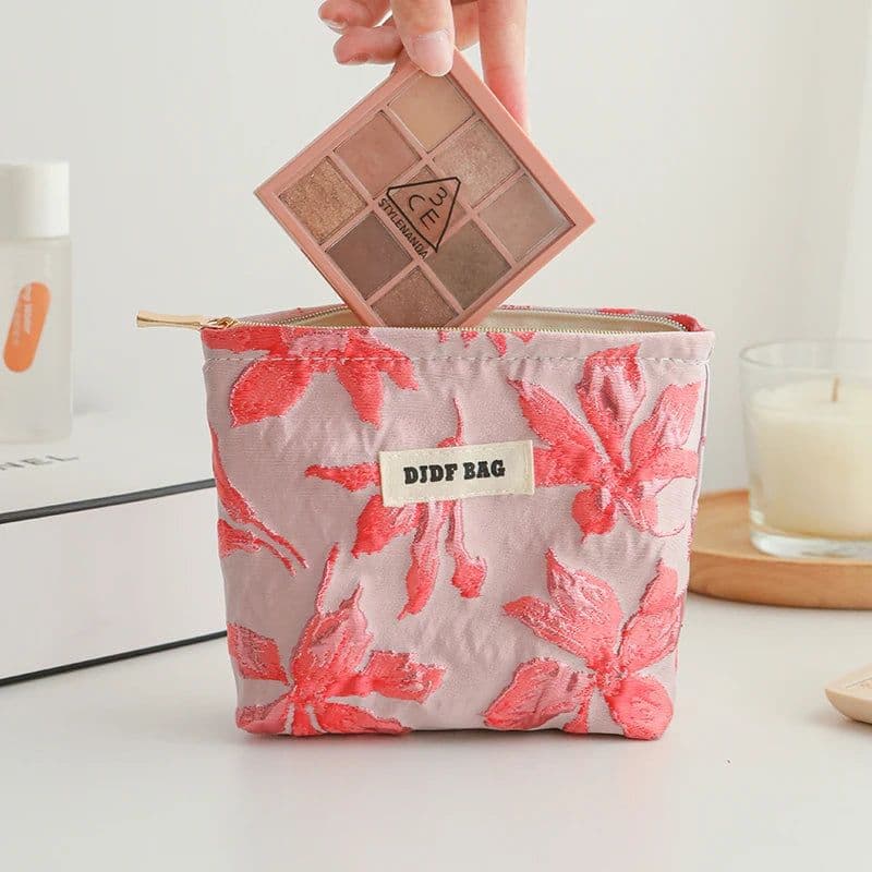 image-Blue and gold women's makeup bag, portable large-capacity storage bag, travel toiletry bag, canvas double-layer inner tank bag
