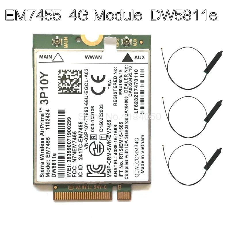 image-WDXUN dw5811e EM7455 LTE 4G NGFF Module DW5811E 3P10Y 300 M para E7270 E7470 E7370 E5570 Sem Fio FDD/TDD LTE Gobi6000 + ANTEN