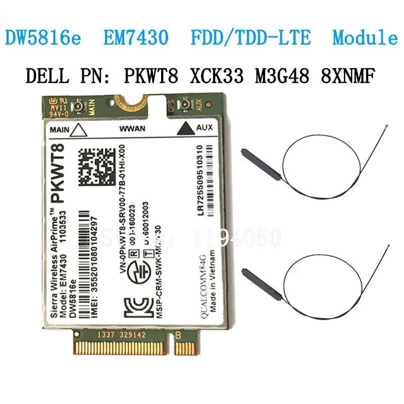image-WDXUN dw5811e EM7455 LTE 4G NGFF Module DW5811E 3P10Y 300 M para E7270 E7470 E7370 E5570 Sem Fio FDD/TDD LTE Gobi6000 + ANTEN