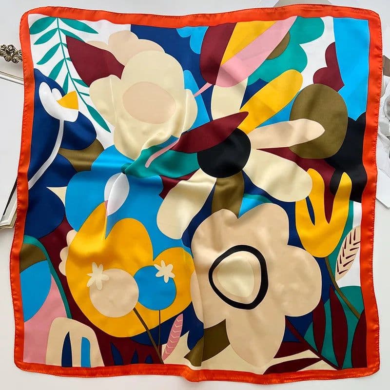 image-Luxury Design Print Silk Square Scarf Women Soft Satin Horse Hairband Neckerchief Office Hijab Headband Foulard Bag Ribbons Gift