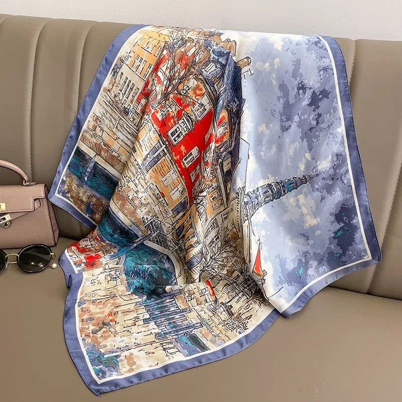 image-Luxury Design Print Silk Square Scarf Women Soft Satin Horse Hairband Neckerchief Office Hijab Headband Foulard Bag Ribbons Gift