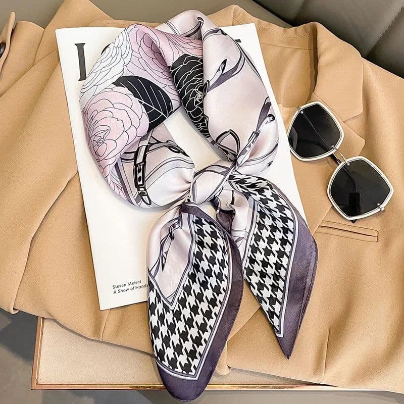image-Luxury Design Print Silk Square Scarf Women Soft Satin Horse Hairband Neckerchief Office Hijab Headband Foulard Bag Ribbons Gift