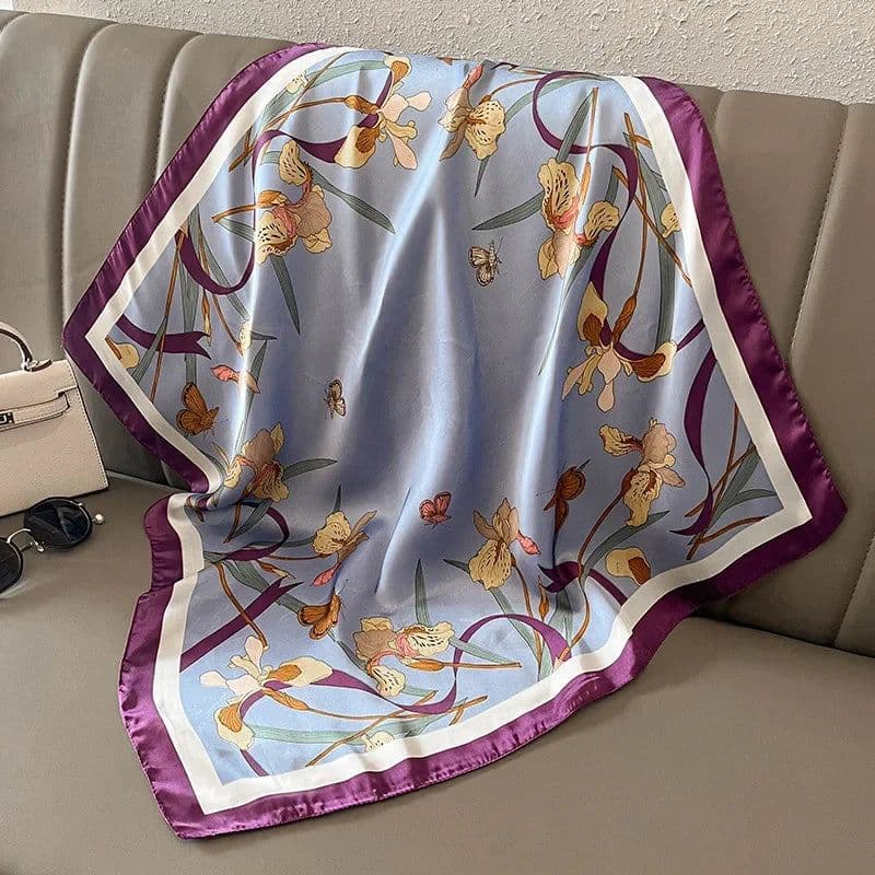 image-Luxury Design Print Silk Square Scarf Women Soft Satin Horse Hairband Neckerchief Office Hijab Headband Foulard Bag Ribbons Gift